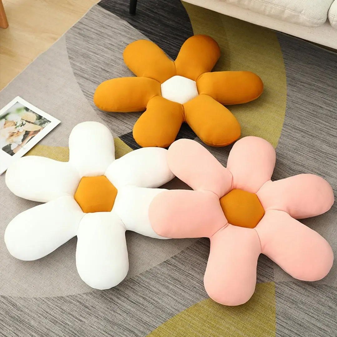 Soga Pink Daisy Flower Shape Cushion Soft Leaning Bedside Pad Floor Plush Pillow Home Decor