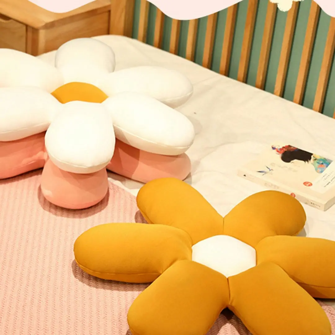 Soga Pink Daisy Flower Shape Cushion Soft Leaning Bedside Pad Floor Plush Pillow Home Decor