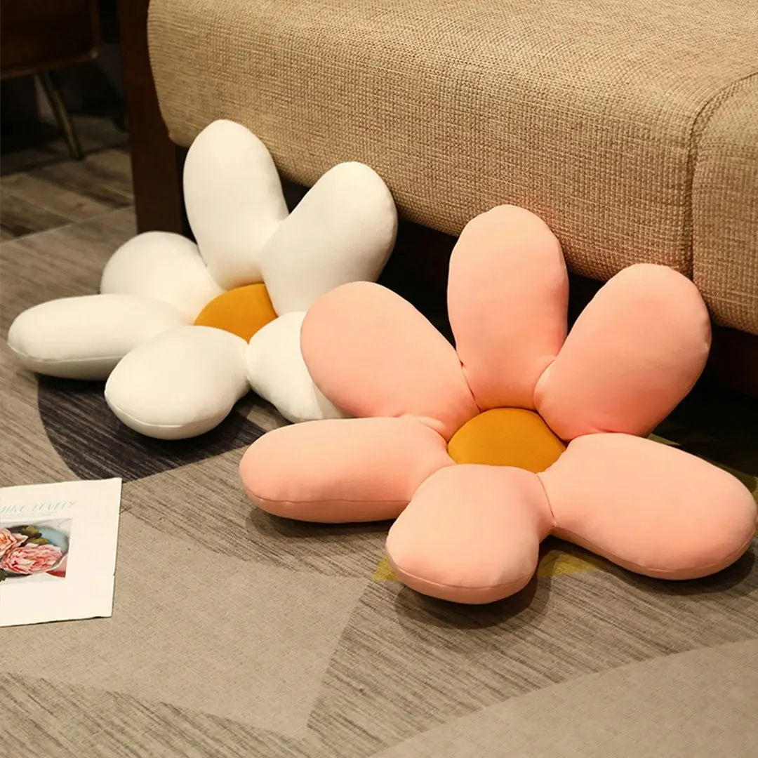 Soga Pink Daisy Flower Shape Cushion Soft Leaning Bedside Pad Floor Plush Pillow Home Decor