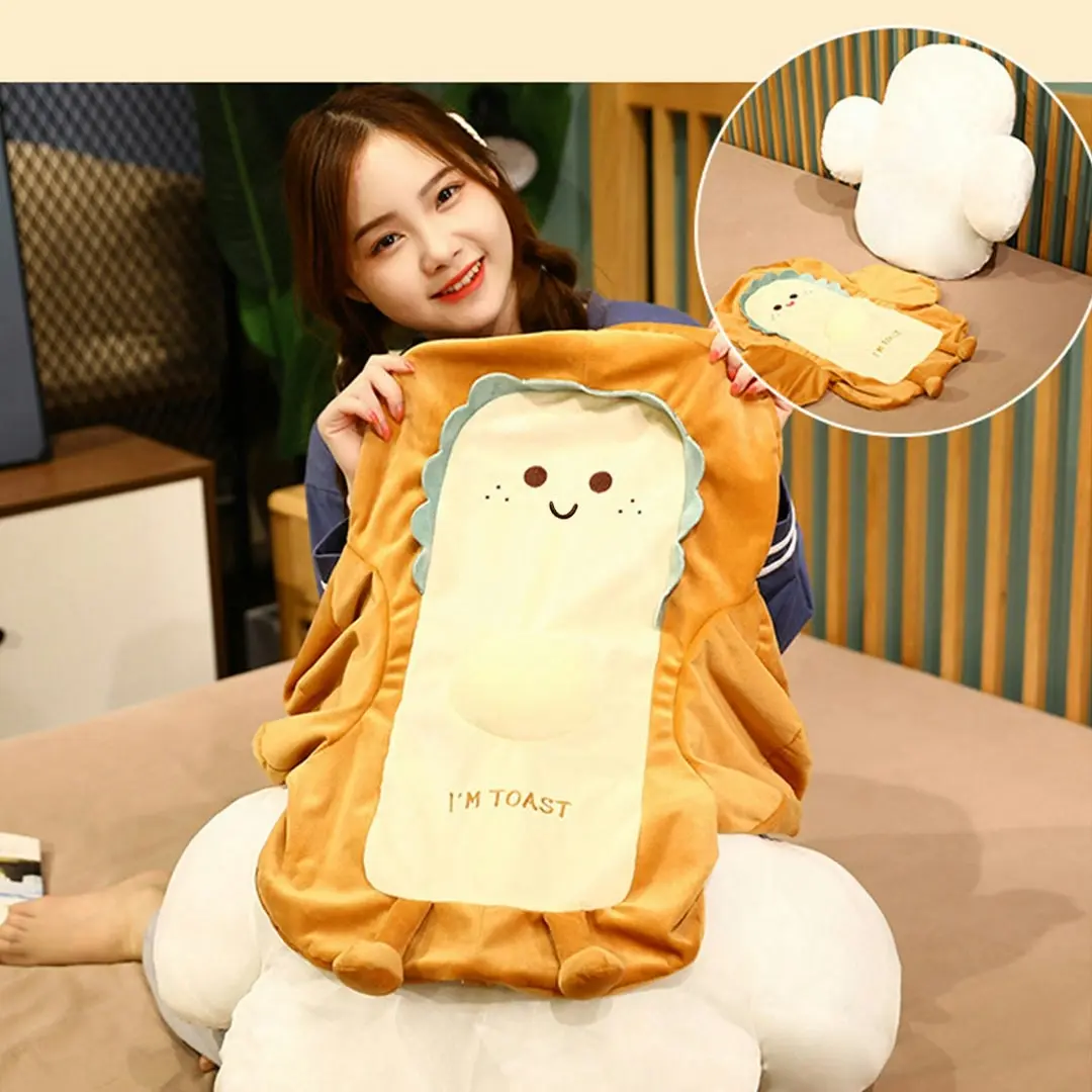 Soga 58cm Smiley Face Toast Bread Cushion Stuffed Car Seat Plush Cartoon Back Support Pillow Home Decor