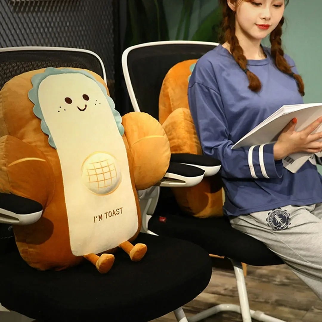 Soga 58cm Smiley Face Toast Bread Cushion Stuffed Car Seat Plush Cartoon Back Support Pillow Home Decor