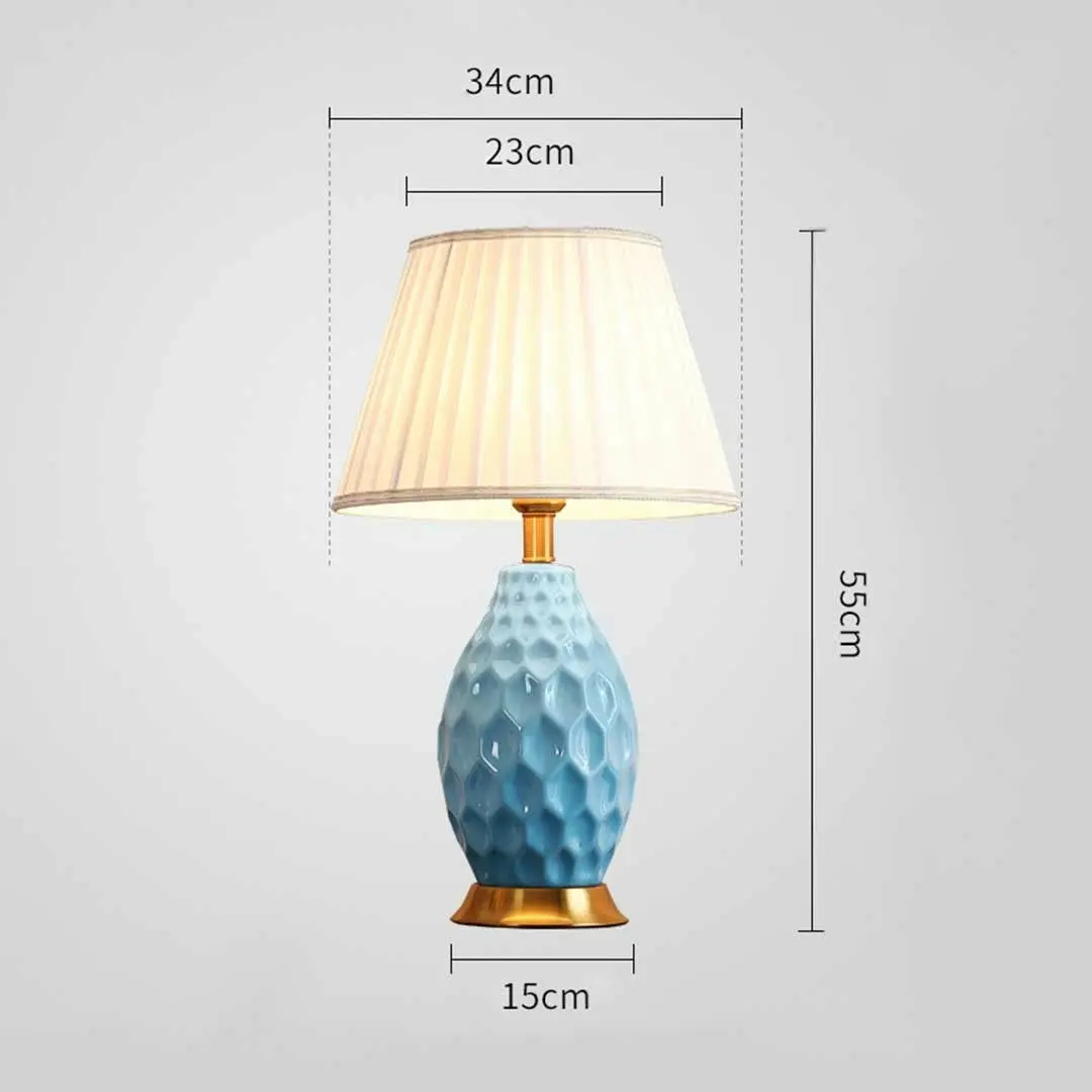 Soga Textured Ceramic Oval Table Lamp with Gold Metal Base Blue