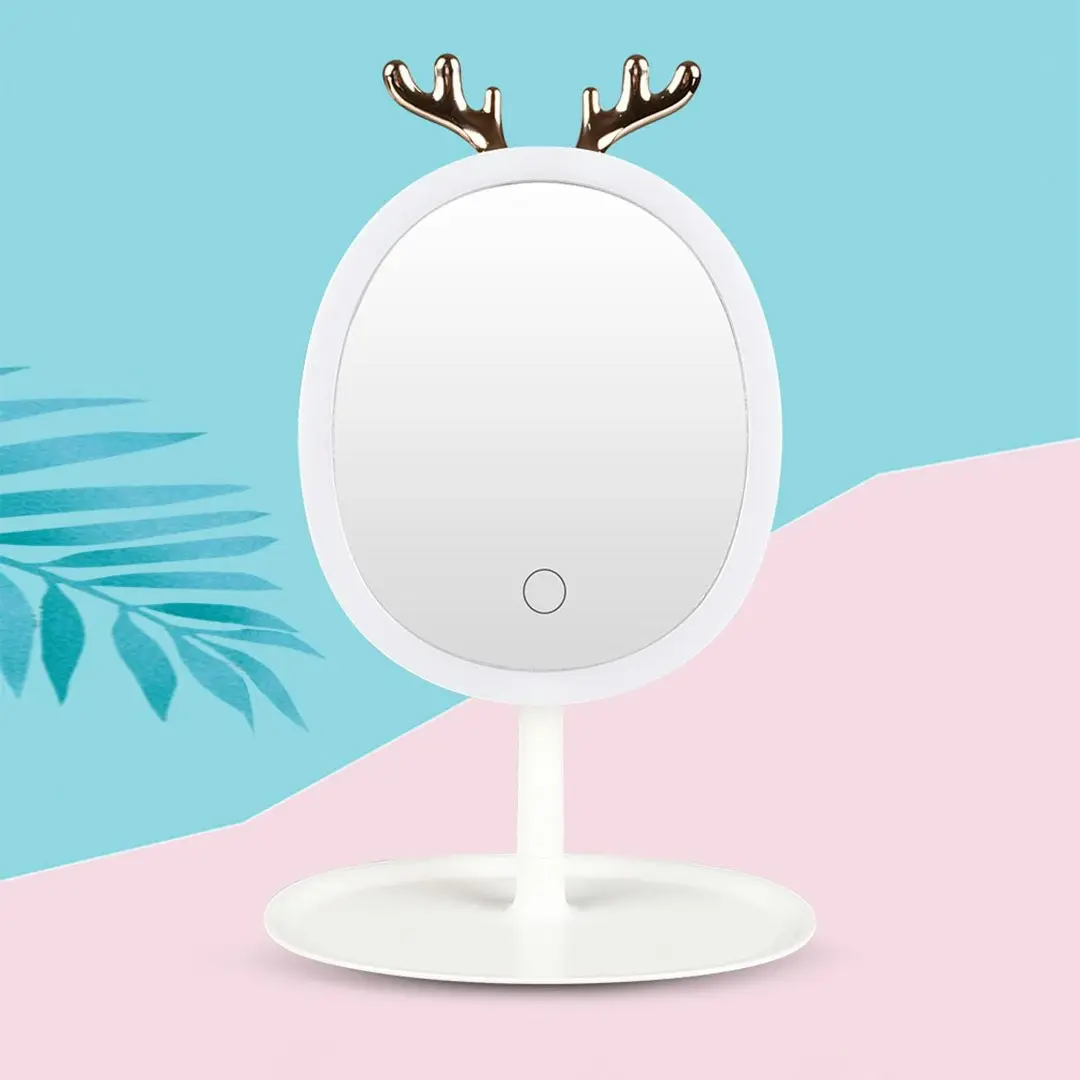 Soga White Antler LED Light Makeup Mirror Tabletop Vanity Home Decor