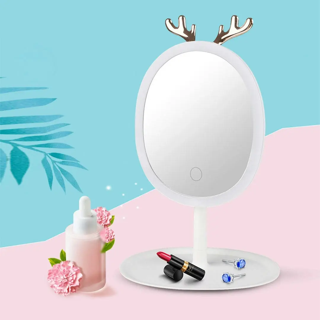 Soga White Antler LED Light Makeup Mirror Tabletop Vanity Home Decor