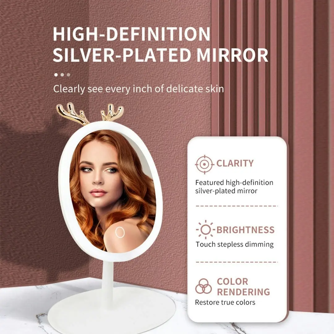 Soga White Antler LED Light Makeup Mirror Tabletop Vanity Home Decor