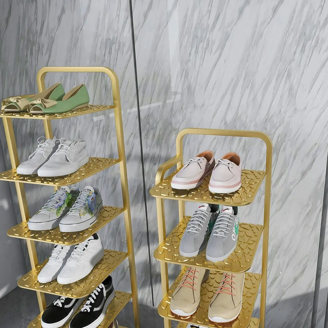 Soga 5 Tier Gold Plated Metal Shoe Organizer Space Saving Portable Footwear Storage Shelf