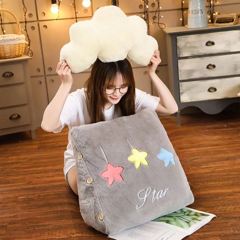 Soga Grey Cute Star Cloud Cushion Soft Leaning Lumbar Wedge Pillow Bedside Plush Home Decor