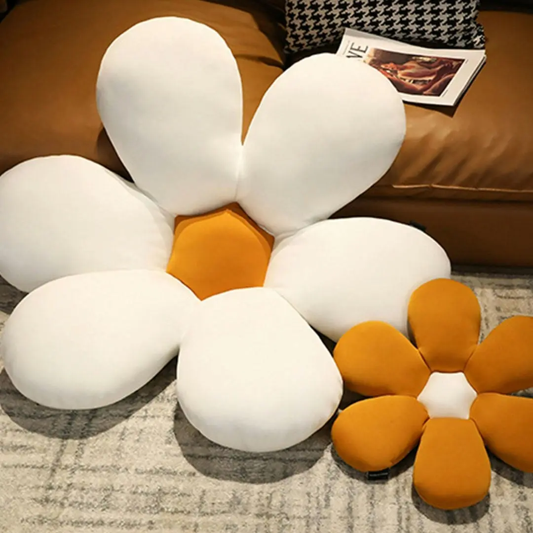 Soga White Daisy Flower Shape Cushion Soft Leaning Bedside Pad Floor Plush Pillow Home Decor