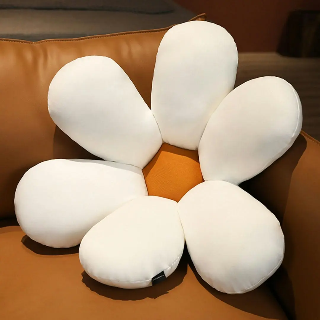 Soga White Daisy Flower Shape Cushion Soft Leaning Bedside Pad Floor Plush Pillow Home Decor