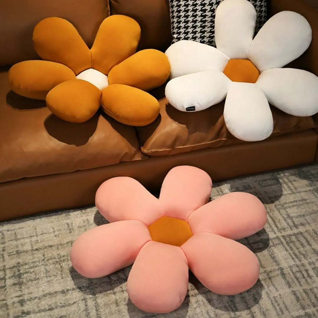 Soga White Daisy Flower Shape Cushion Soft Leaning Bedside Pad Floor Plush Pillow Home Decor