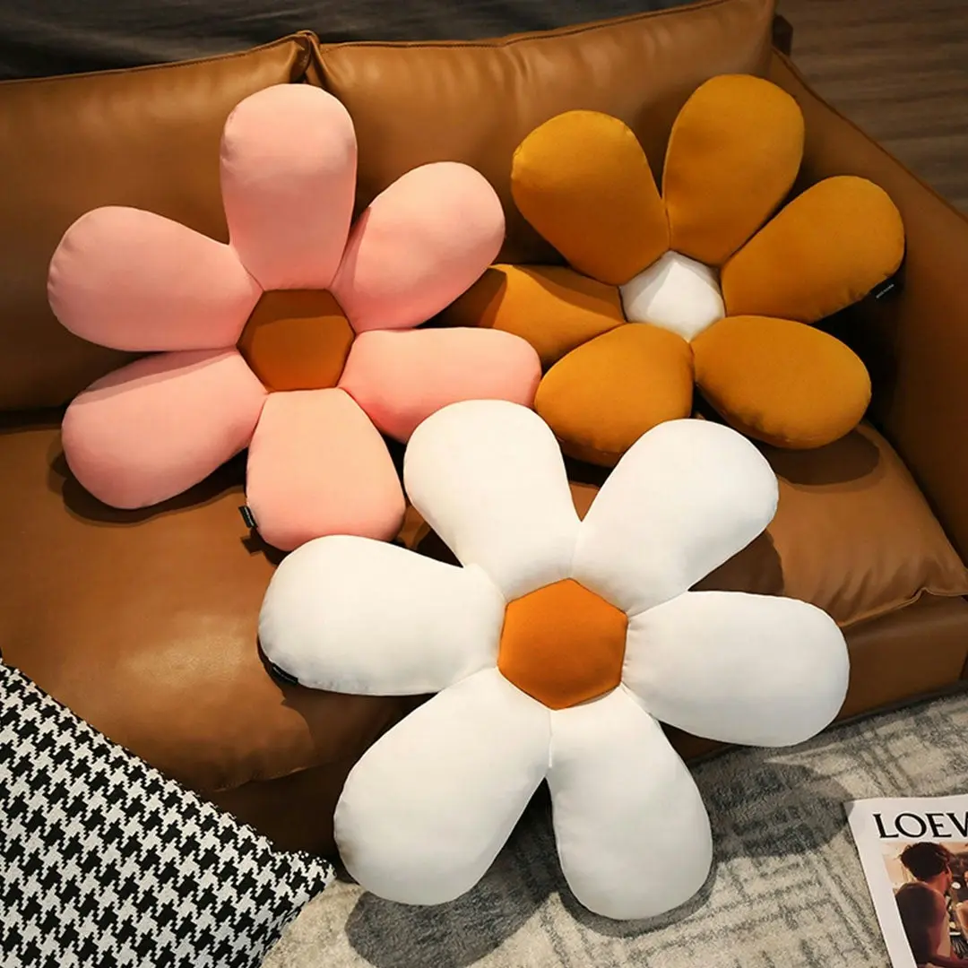 Soga White Daisy Flower Shape Cushion Soft Leaning Bedside Pad Floor Plush Pillow Home Decor