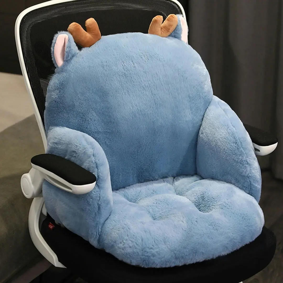 Soga Blue Deer Shape Cushion Soft Leaning Bedside Pad Sedentary Plushie Pillow Home Decor