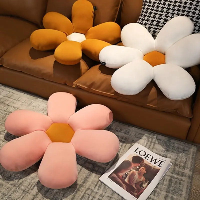 Soga Coffee Daisy Flower Shape Cushion Soft Leaning Bedside Pad Floor Plush Pillow Home Decor