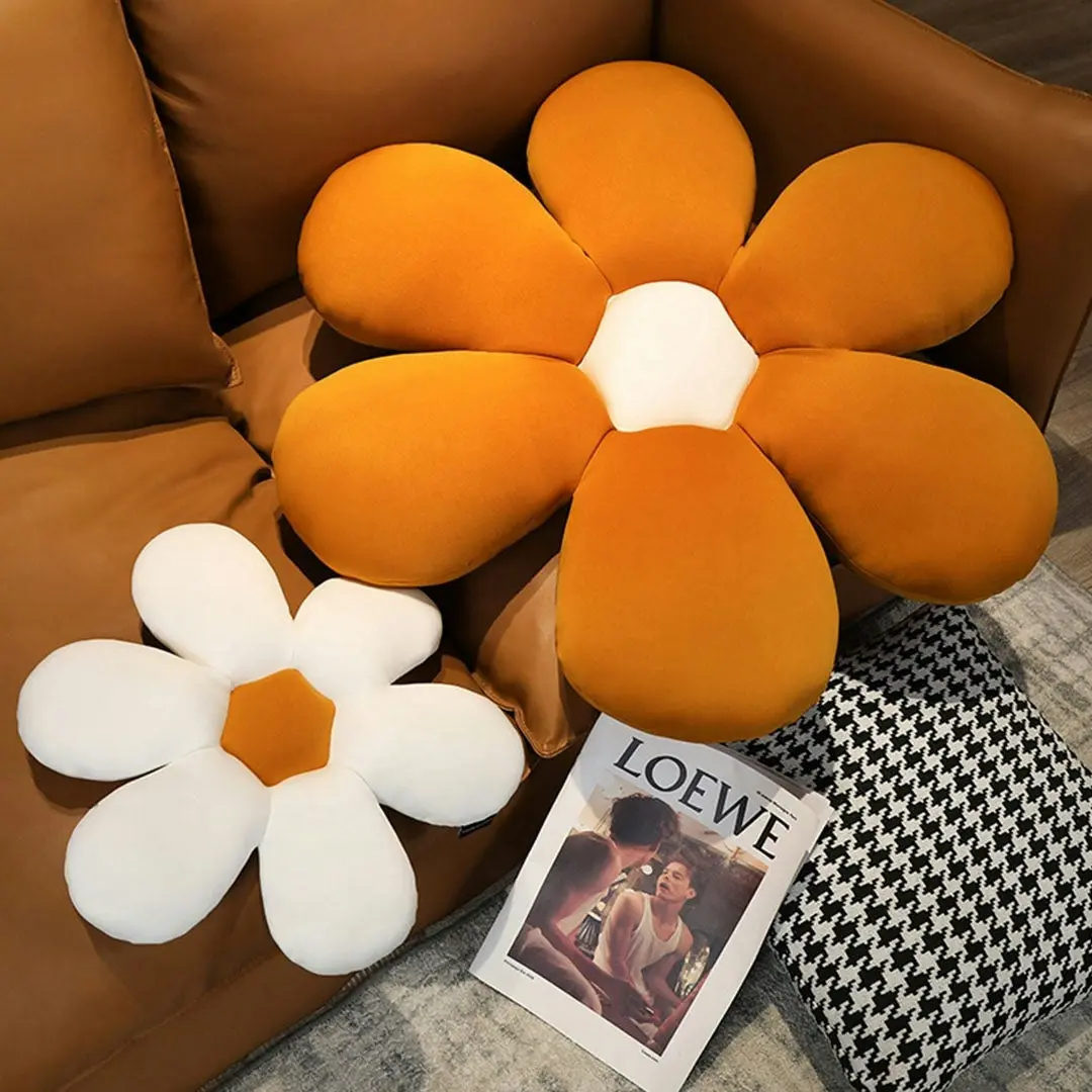 Soga Coffee Daisy Flower Shape Cushion Soft Leaning Bedside Pad Floor Plush Pillow Home Decor