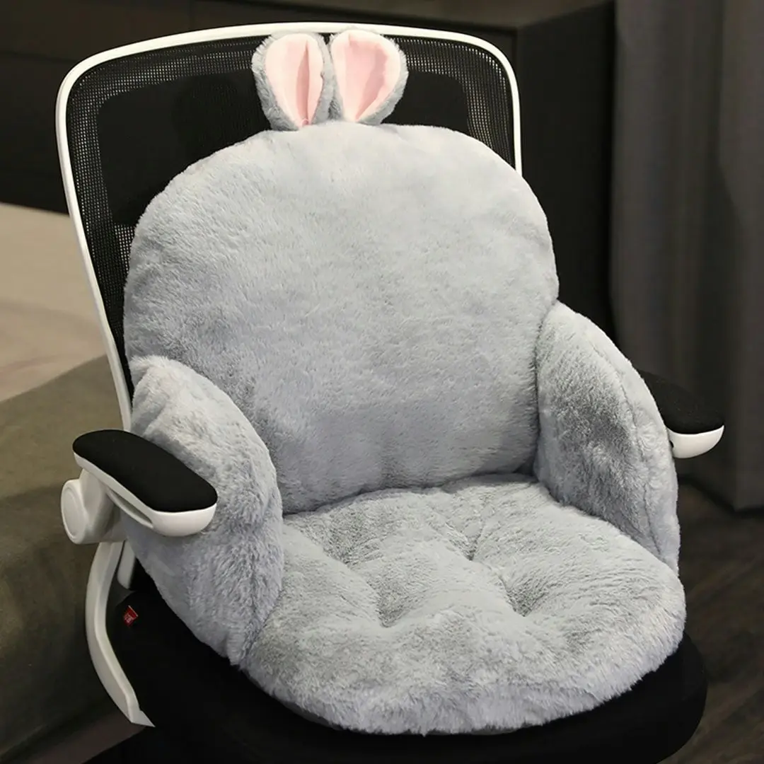 Soga Gray Bunny Shape Cushion Soft Leaning Bedside Pad Sedentary Plushie Pillow Home Decor