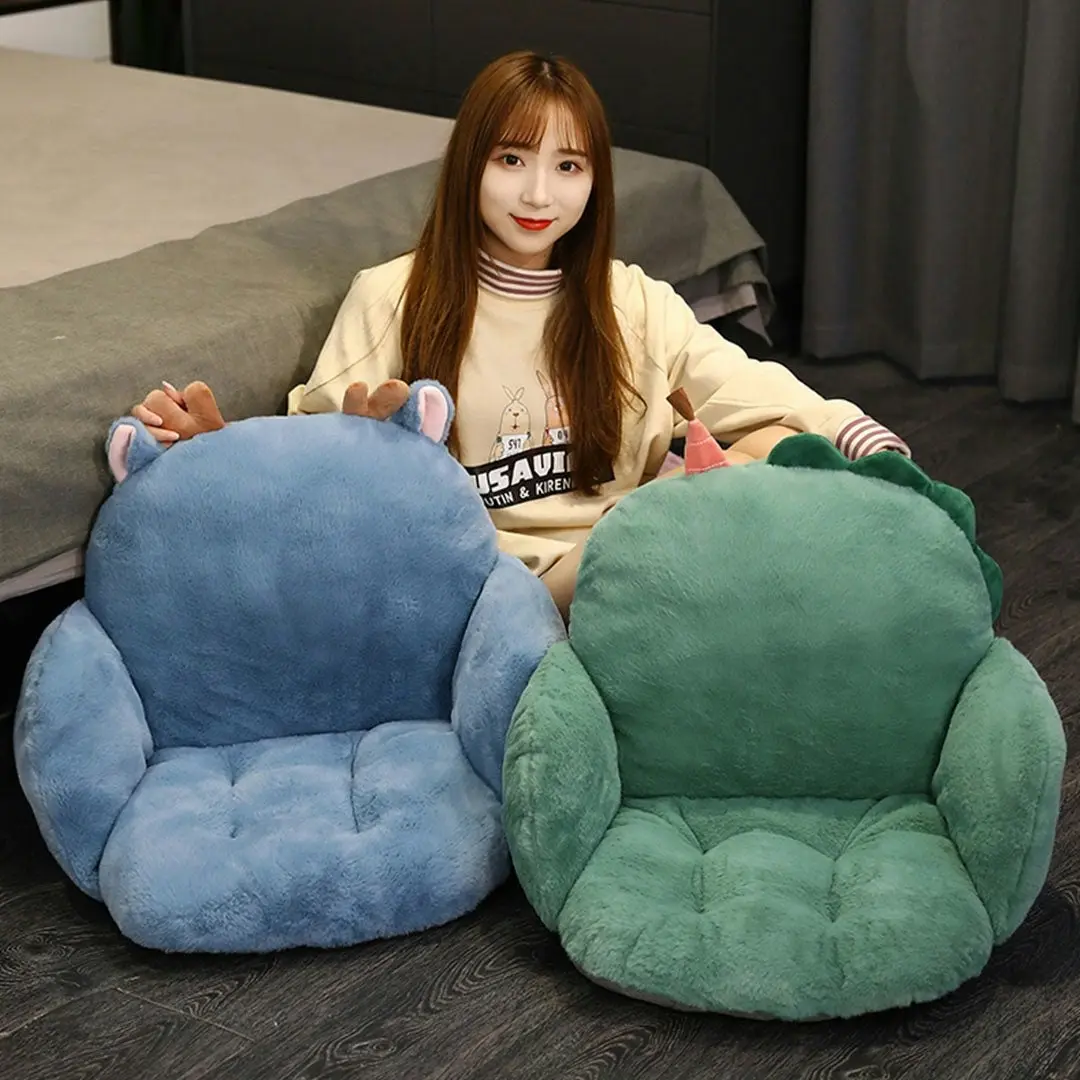 Soga Green Dino Shape Cushion Soft Leaning Bedside Pad Sedentary Plushie Pillow Home Decor