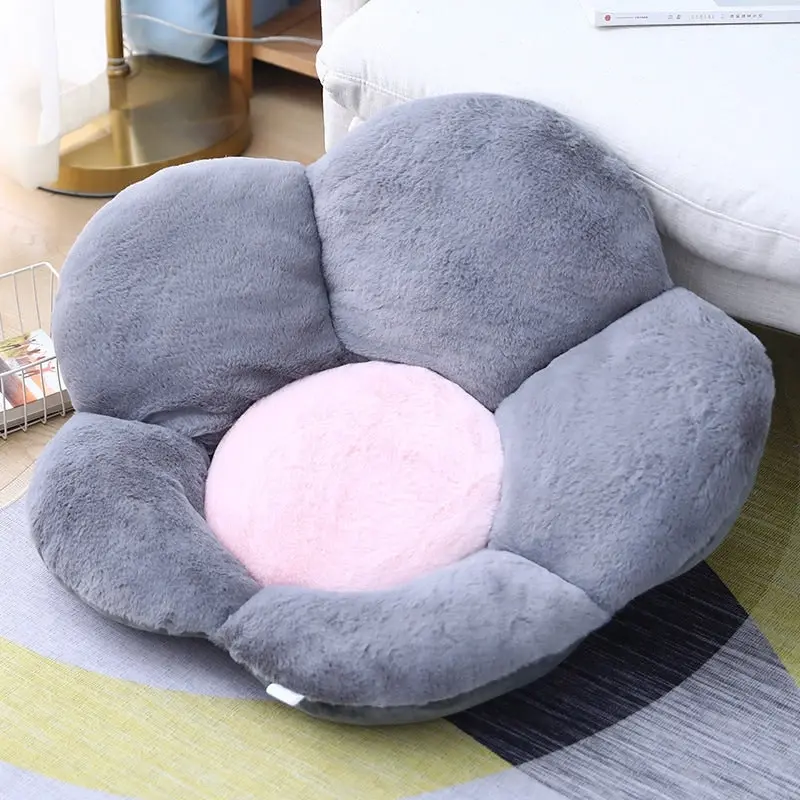 Soga Dark Gray Whimsical Big Flower Shape Cushion Soft Leaning Bedside Pad Floor Plush Pillow Home Decor