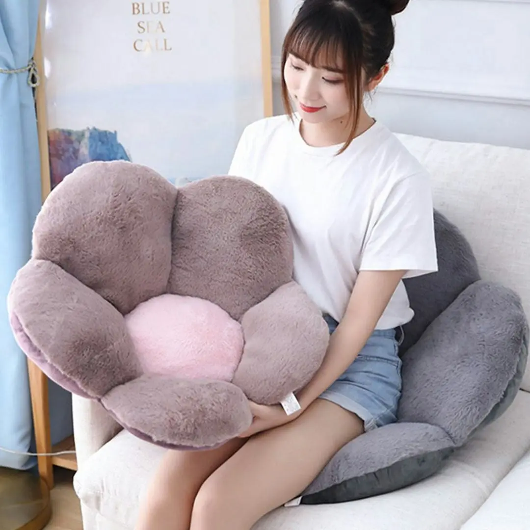 Soga Dark Gray Whimsical Big Flower Shape Cushion Soft Leaning Bedside Pad Floor Plush Pillow Home Decor