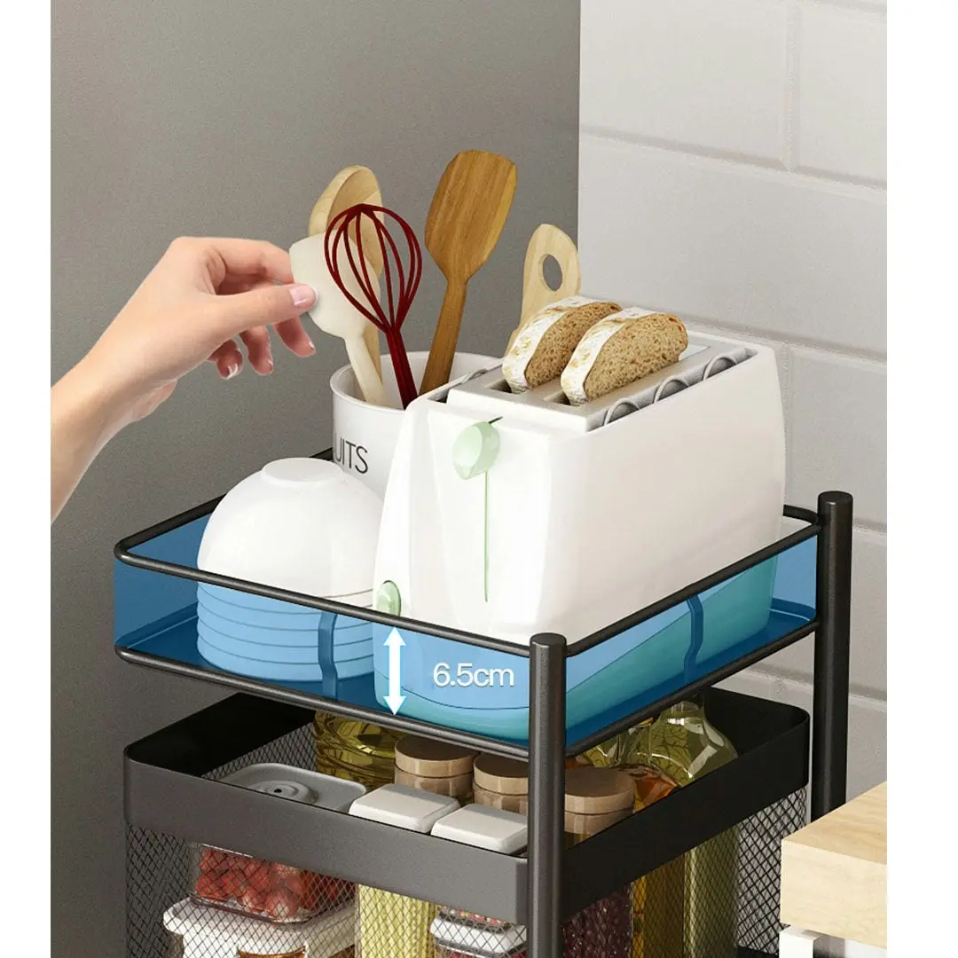 Soga 4 Tier Steel Square Rotating Kitchen Cart Multi-Functional Shelves Storage Organizer with Wheels