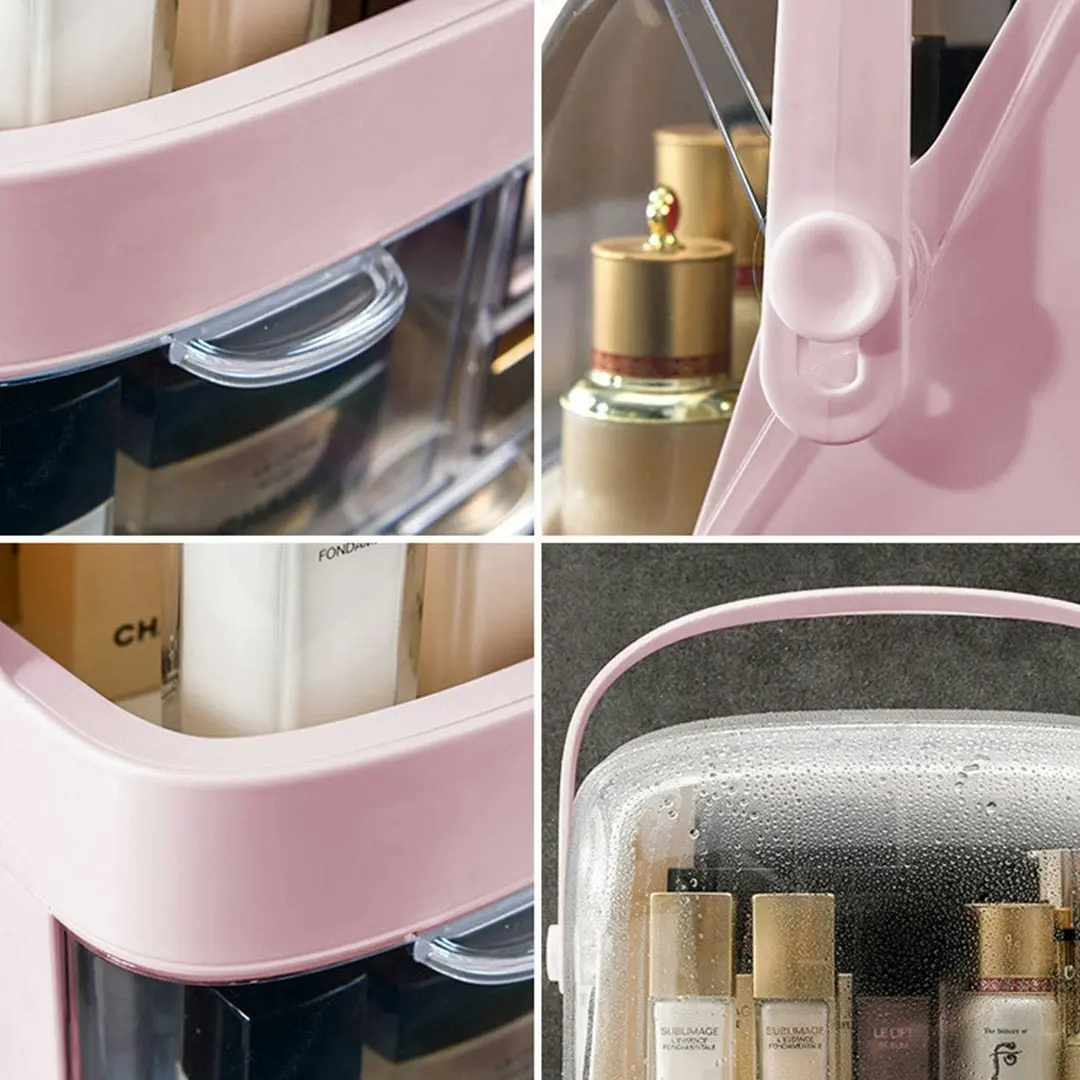 Soga 2 Tier Pink Countertop Makeup Cosmetic Storage Organiser Skincare Holder Jewelry Storage Box with Handle