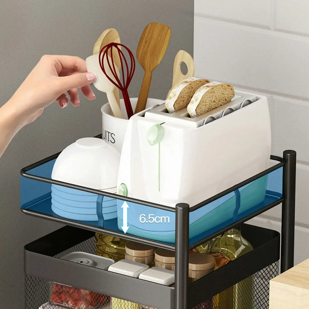 Soga 2 Tier Steel Square Rotating Kitchen Cart Multi-Functional Shelves Storage Organizer with Wheels