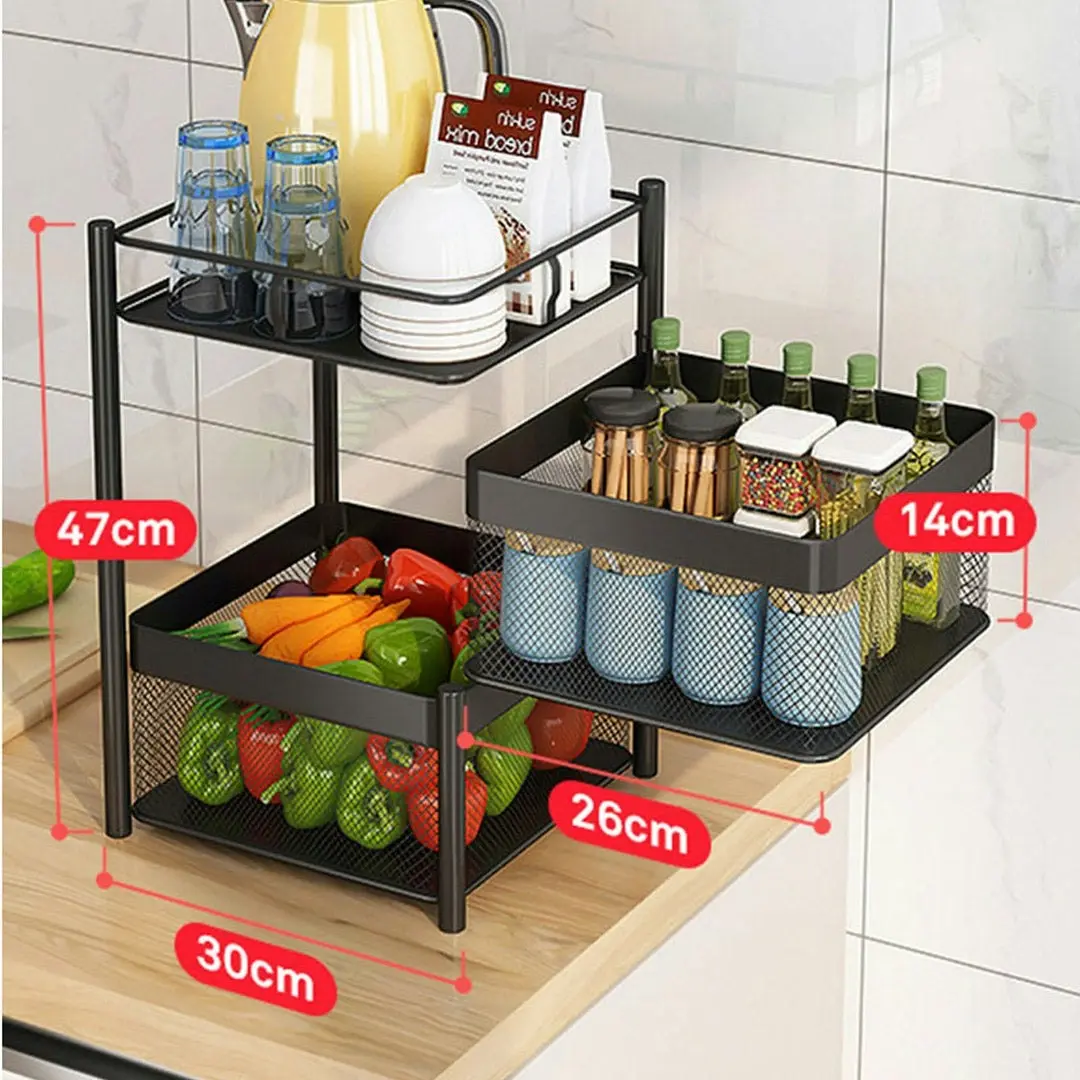 Soga 2 Tier Steel Square Rotating Kitchen Cart Multi-Functional Shelves Storage Organizer with Wheels