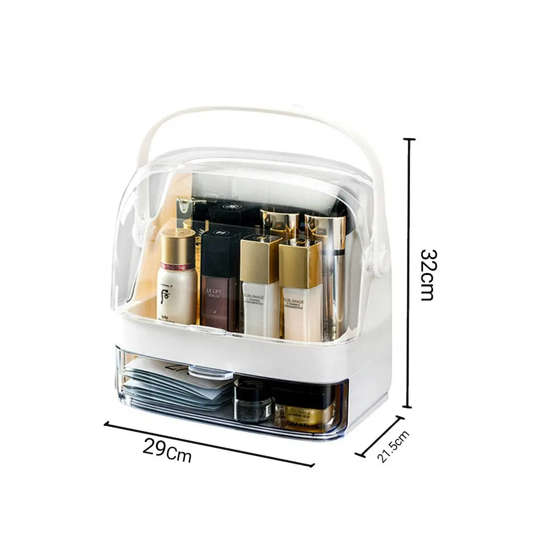 Soga 2 Tier White Countertop Makeup Cosmetic Storage Organiser Skincare Holder Jewelry Storage Box with Handle