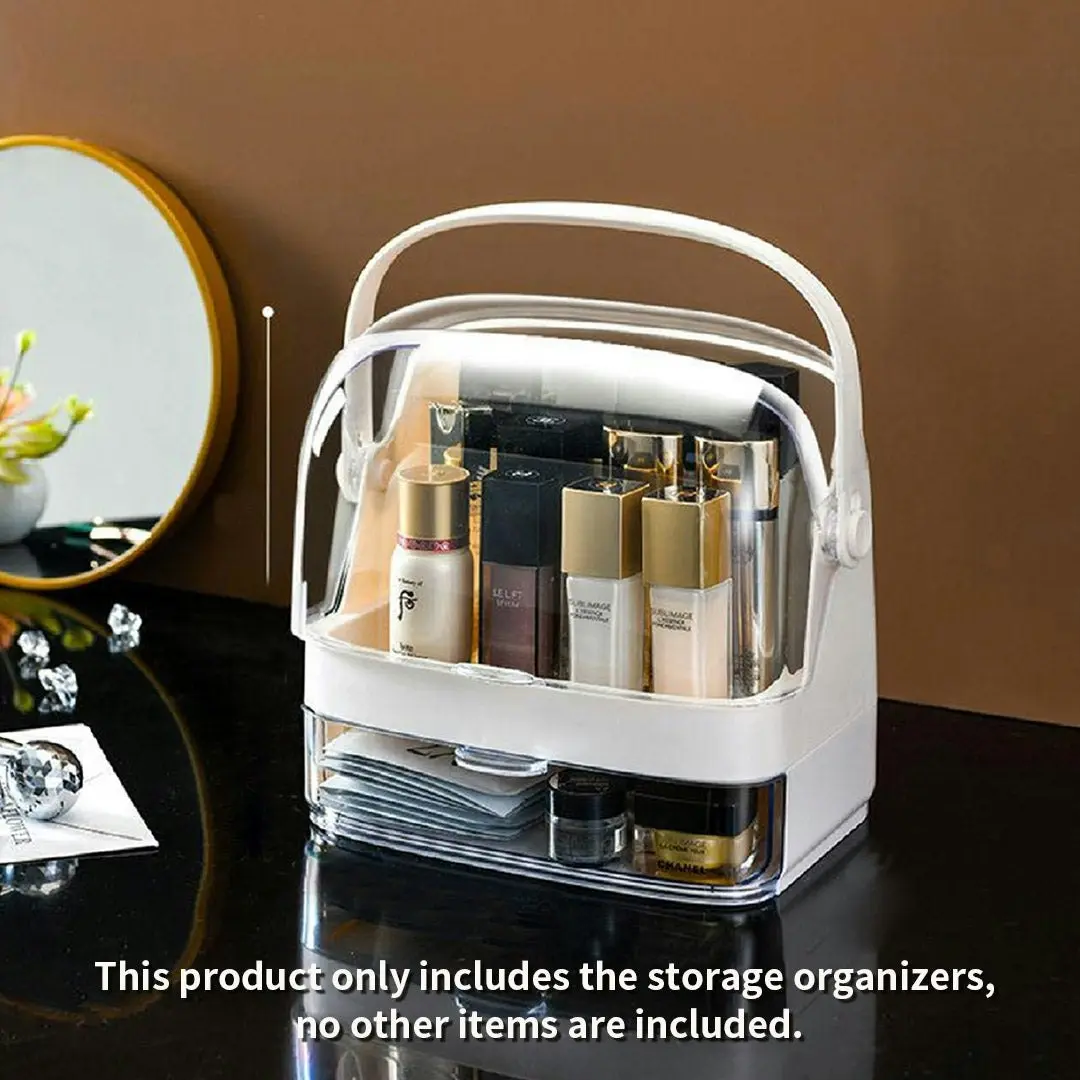 Soga 2 Tier White Countertop Makeup Cosmetic Storage Organiser Skincare Holder Jewelry Storage Box with Handle