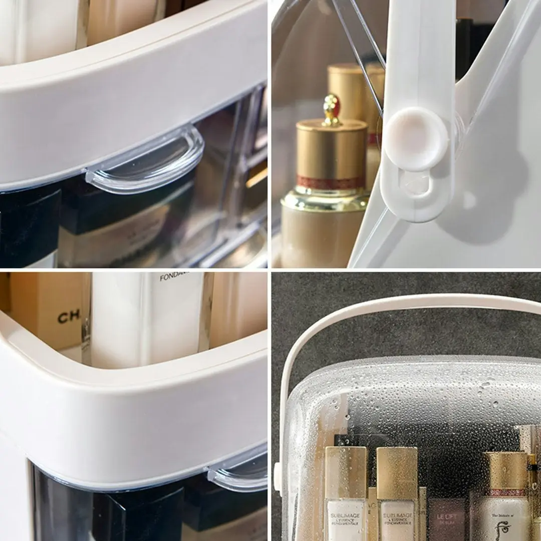 Soga 2 Tier White Countertop Makeup Cosmetic Storage Organiser Skincare Holder Jewelry Storage Box with Handle