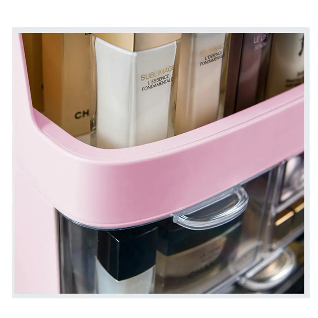 Soga 3 Tier Pink Countertop Makeup Cosmetic Storage Organiser Skincare Holder Jewelry Storage Box with Handle