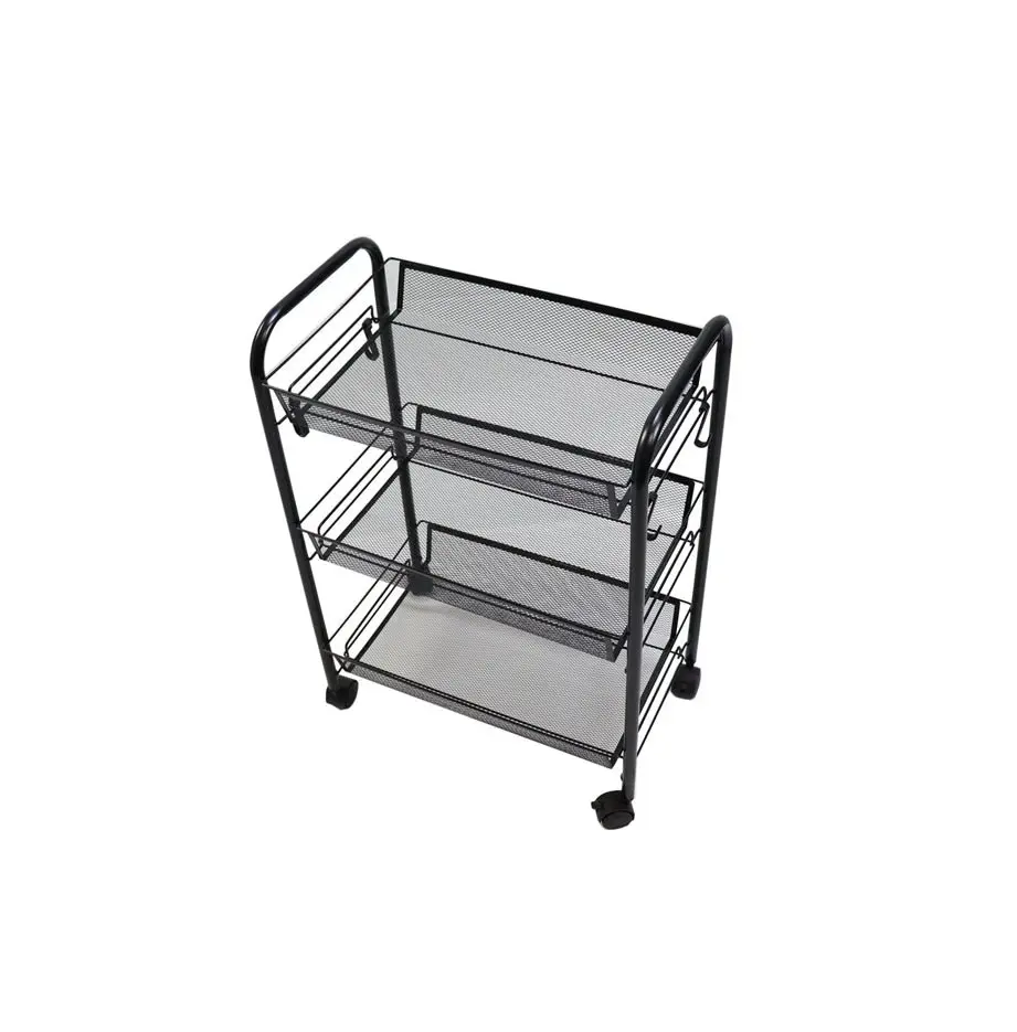 Soga 3 Tier Steel Black Bee Mesh Kitchen Cart Multi-Functional Shelves Storage Organizer with Wheels