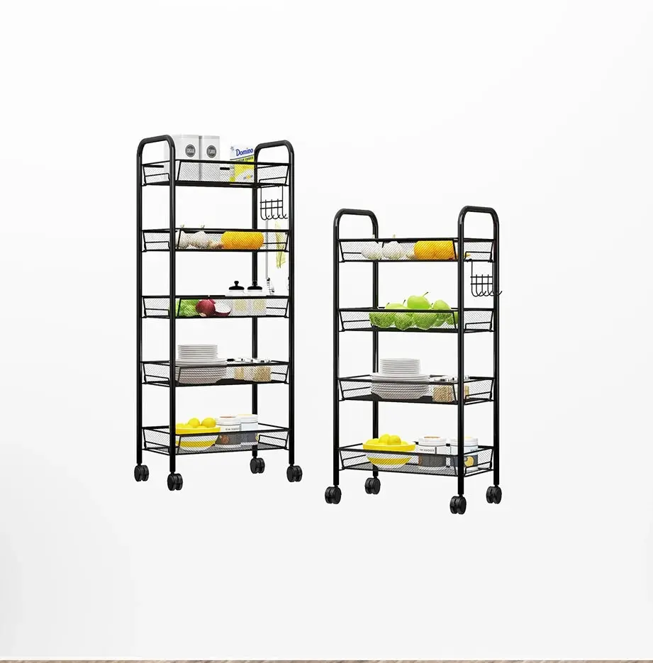 Soga 3 Tier Steel Black Bee Mesh Kitchen Cart Multi-Functional Shelves Storage Organizer with Wheels