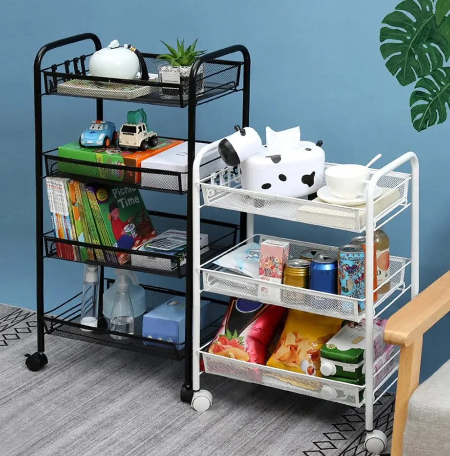 Soga 3 Tier Steel Black Bee Mesh Kitchen Cart Multi-Functional Shelves Storage Organizer with Wheels