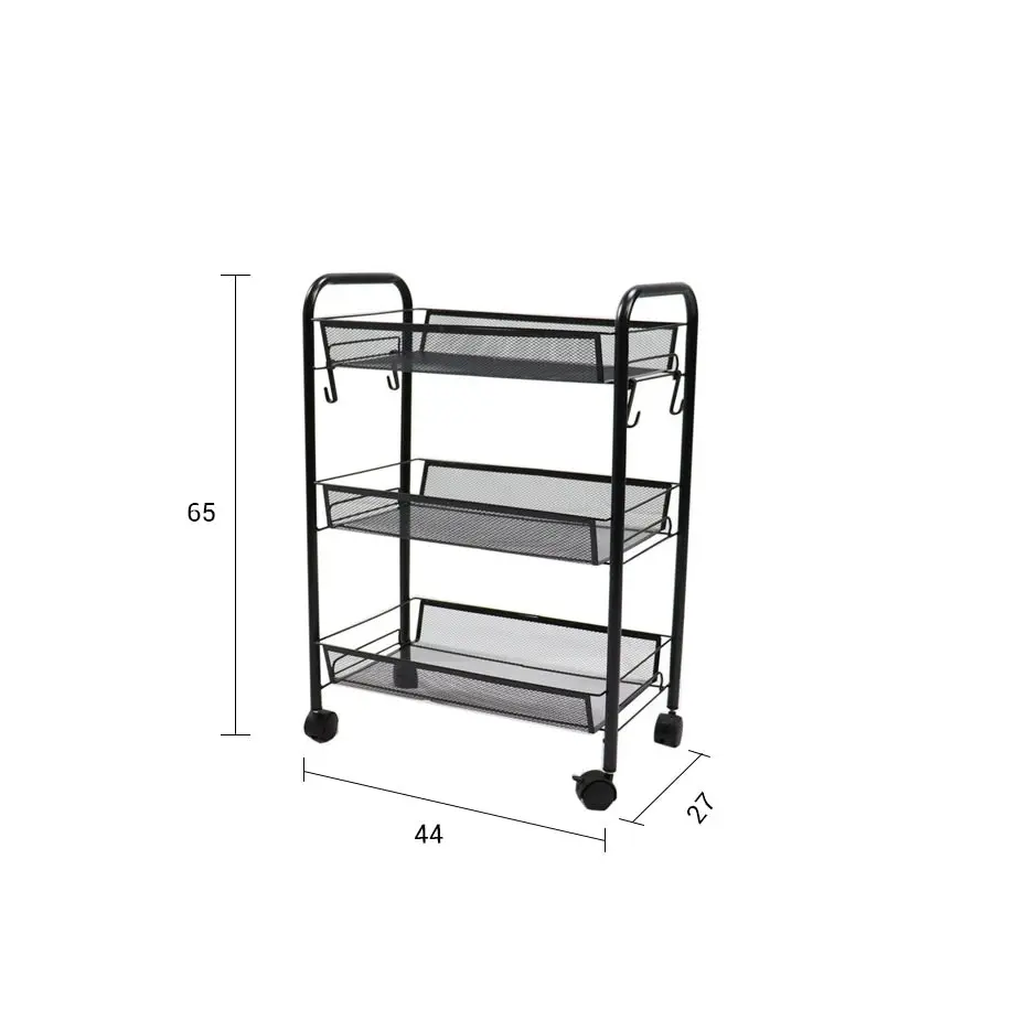 Soga 3 Tier Steel Black Bee Mesh Kitchen Cart Multi-Functional Shelves Storage Organizer with Wheels