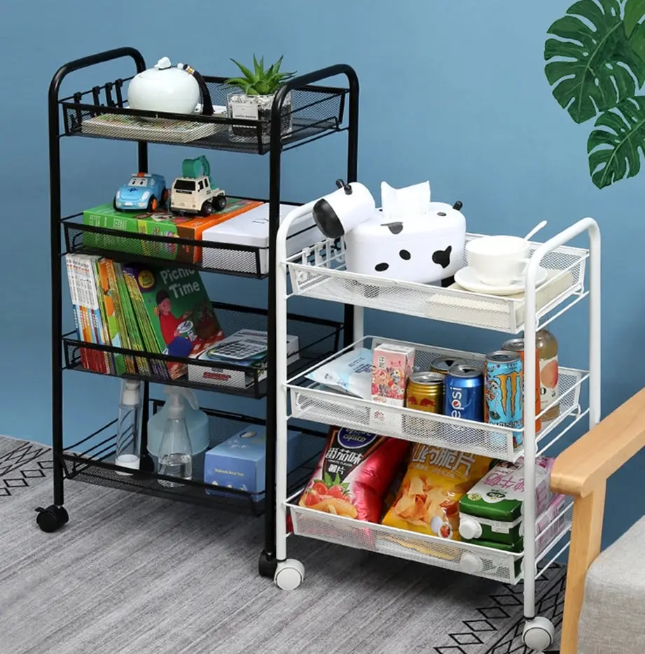 Soga 3 Tier Steel Black Bee Mesh Kitchen Cart Multi-Functional Shelves Storage Organizer with Wheels