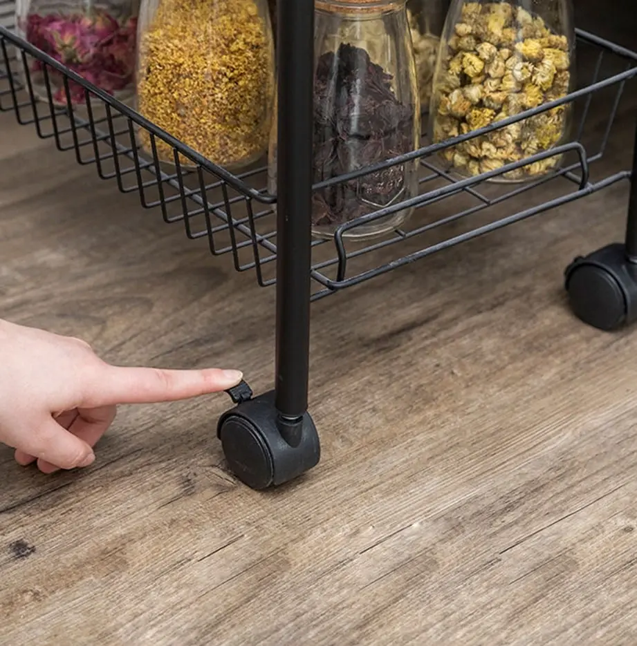 Soga 3 Tier Steel Black Bee Mesh Kitchen Cart Multi-Functional Shelves Storage Organizer with Wheels