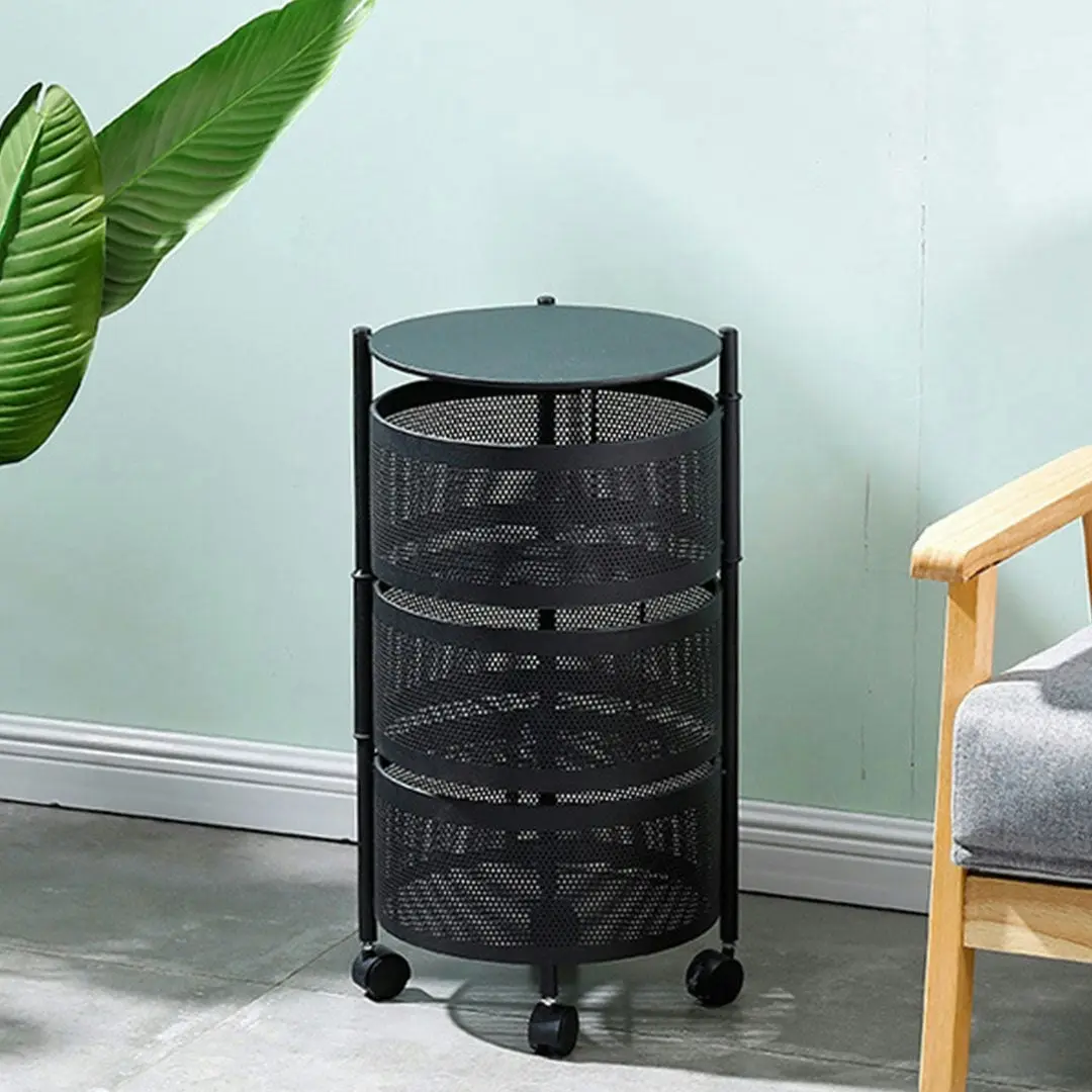 Soga 3 Tier Steel Round Rotating Kitchen Cart Multi-Functional Shelves Storage Organizer with Wheels