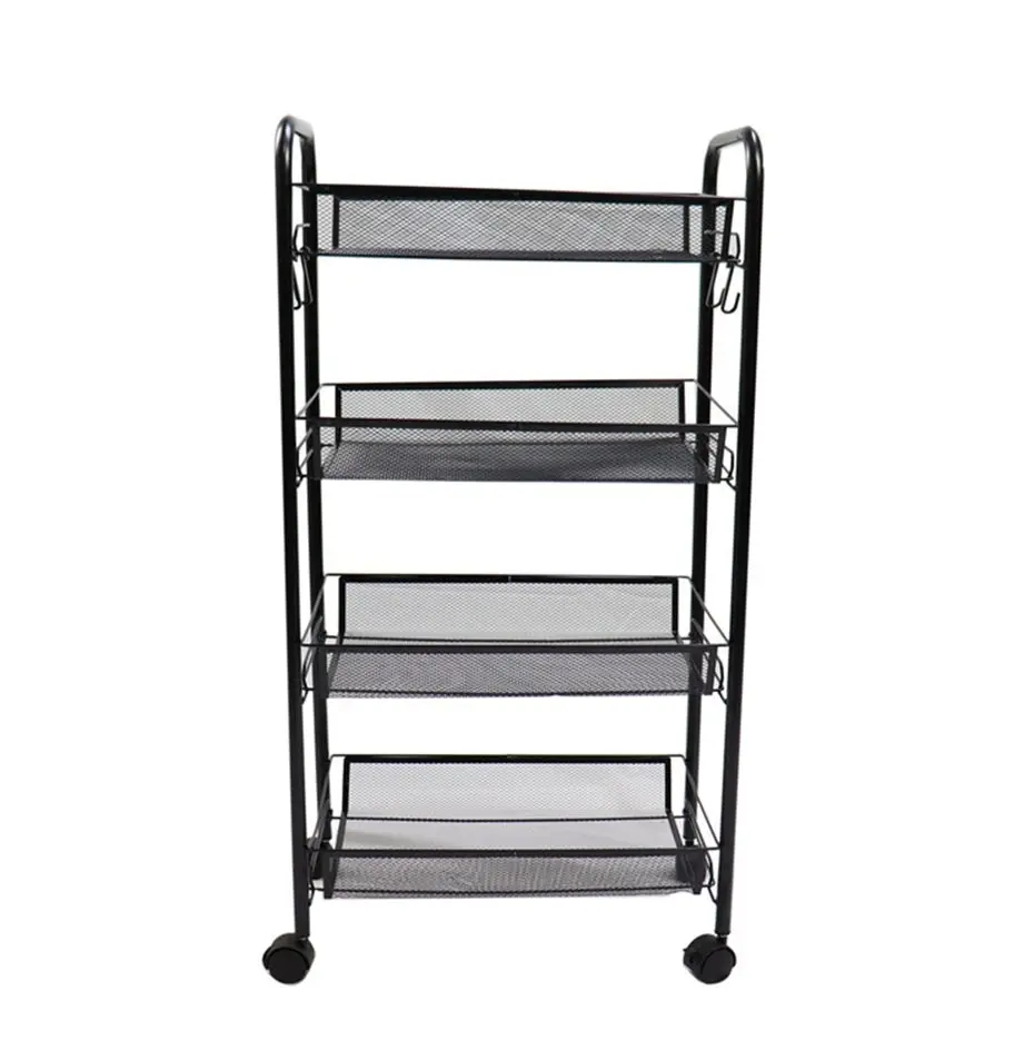 Soga 4 Tier Steel Black Bee Mesh Kitchen Cart Multi-Functional Shelves Storage Organizer with Wheels