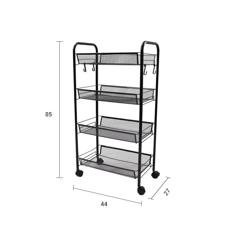 Soga 4 Tier Steel Black Bee Mesh Kitchen Cart Multi-Functional Shelves Storage Organizer with Wheels