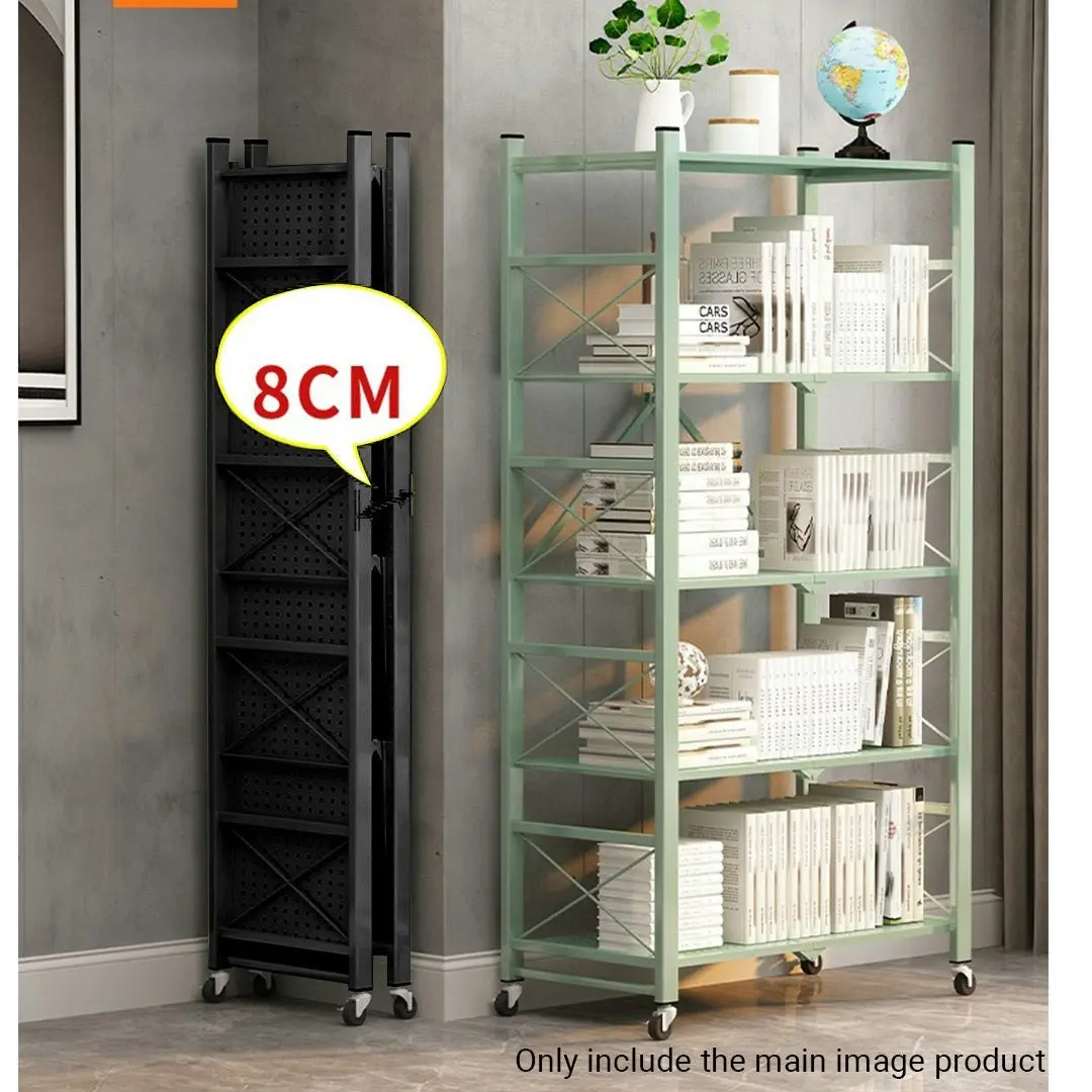 Soga 4 Tier Steel Black Foldable Display Stand Multi-Functional Shelves Storage Organizer with Wheels