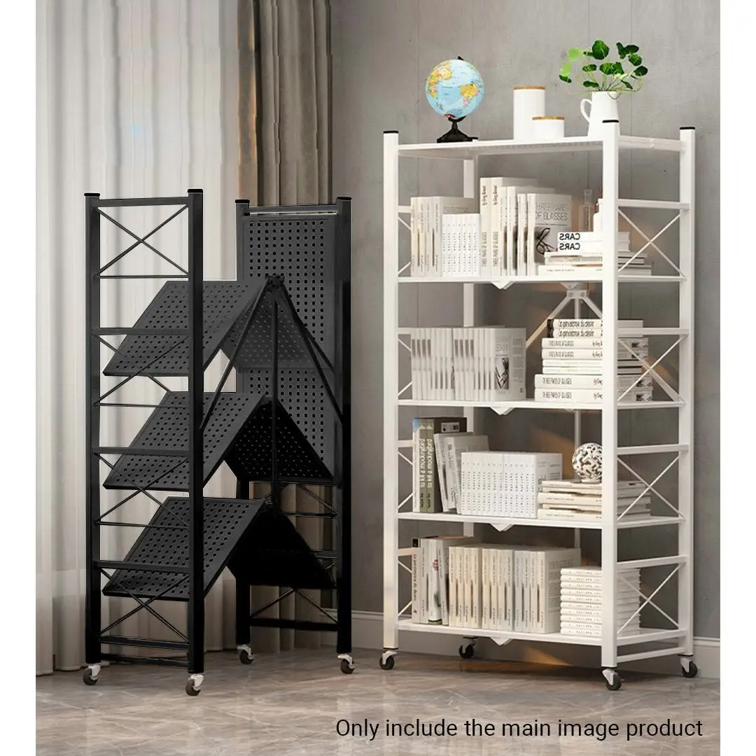 Soga 4 Tier Steel Black Foldable Display Stand Multi-Functional Shelves Storage Organizer with Wheels