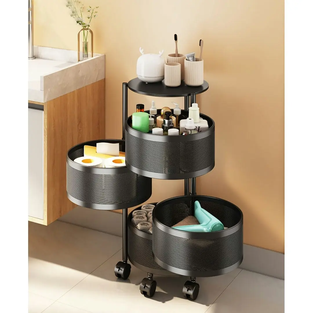 Soga 4 Tier Steel Round Rotating Kitchen Cart Multi-Functional Shelves Storage Organizer with Wheels