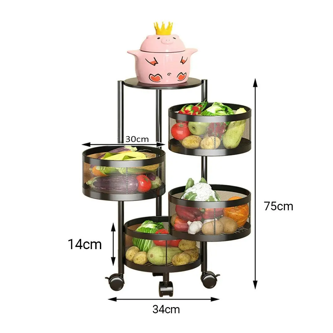 Soga 4 Tier Steel Round Rotating Kitchen Cart Multi-Functional Shelves Storage Organizer with Wheels