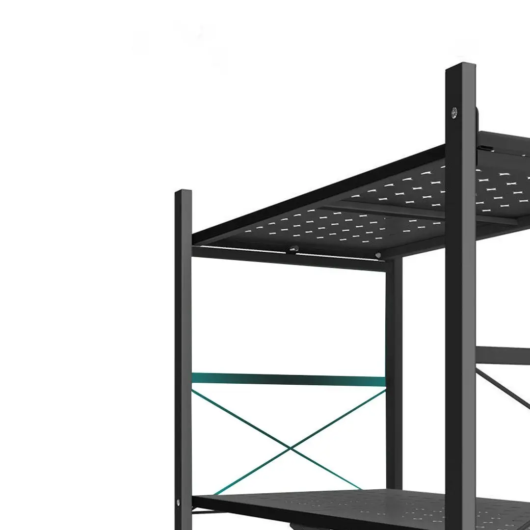 Soga 5 Tier Steel Black Foldable Display Stand Multi-Functional Shelves Portable Storage Organizer with Wheels