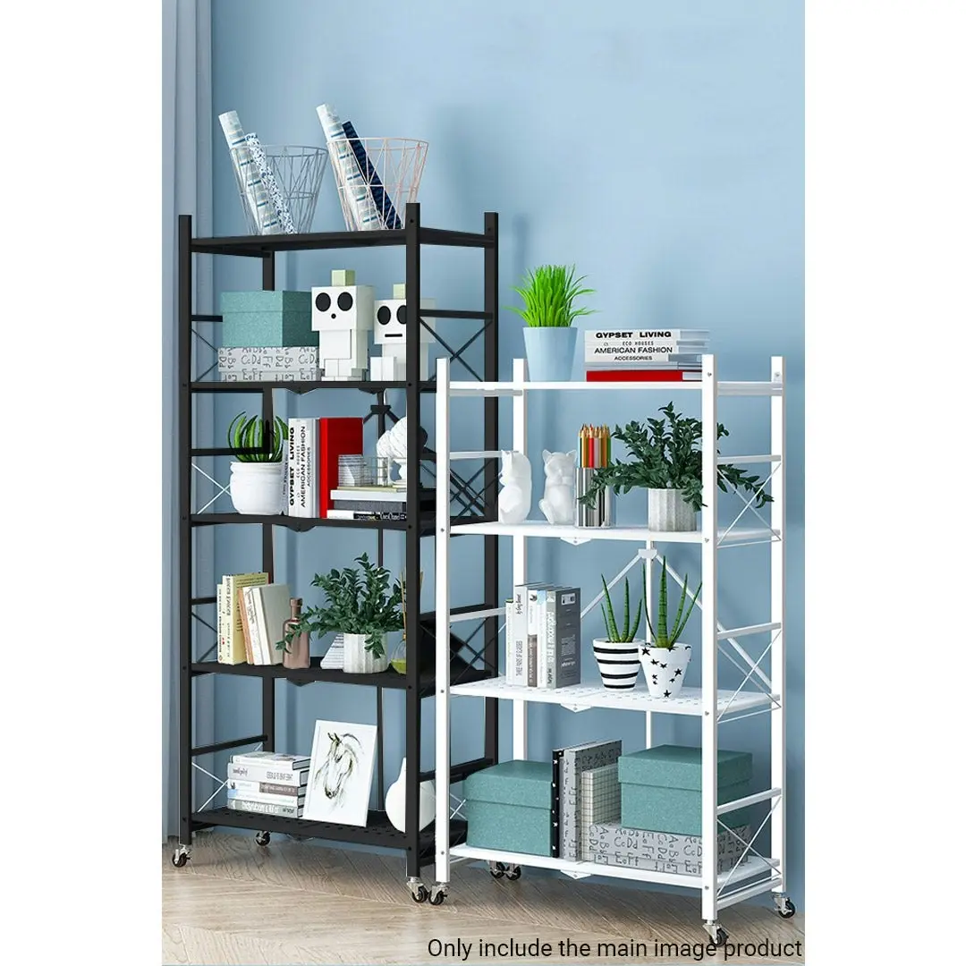 Soga 5 Tier Steel Black Foldable Display Stand Multi-Functional Shelves Portable Storage Organizer with Wheels