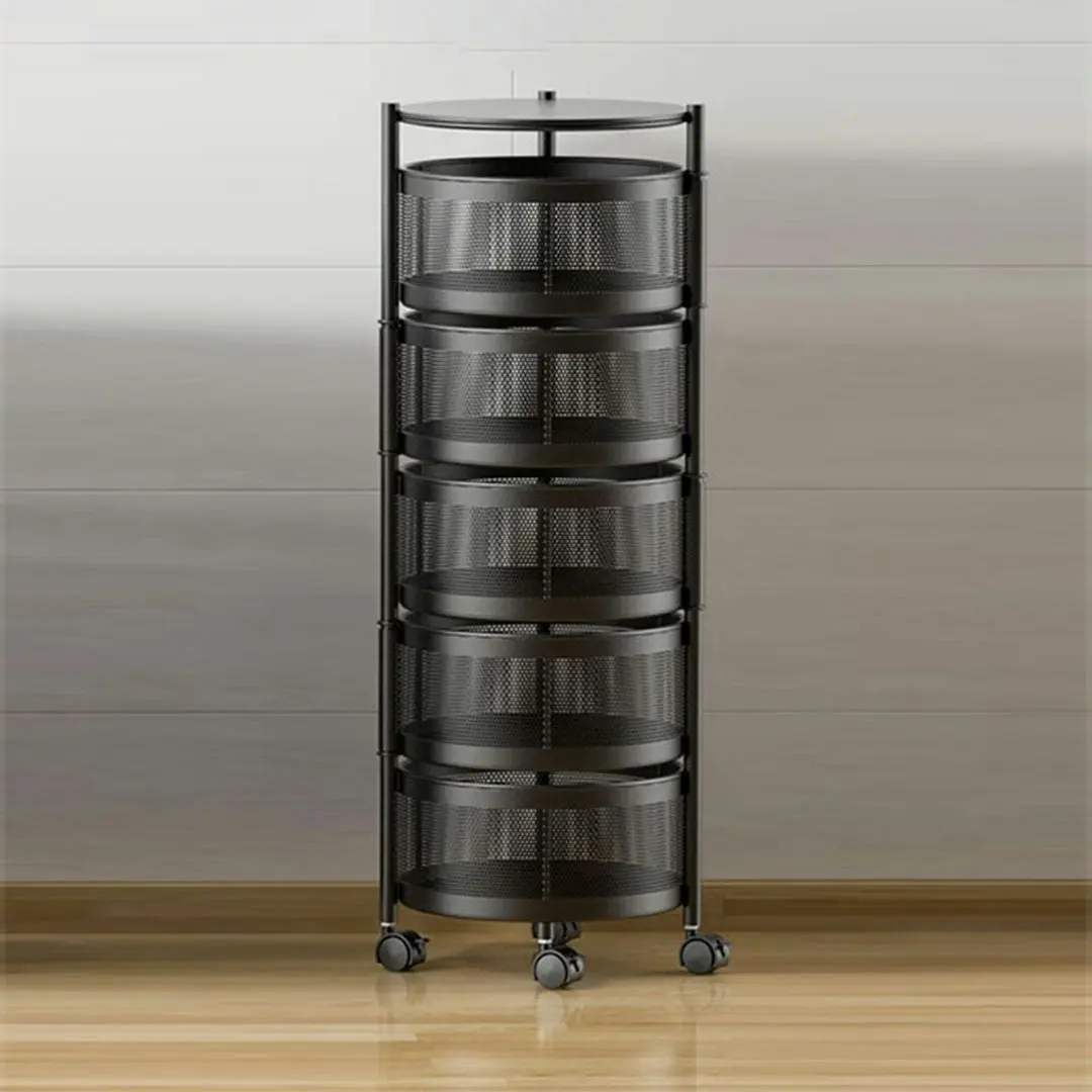 Soga 5 Tier Steel Round Rotating Kitchen Cart Multi-Functional Shelves Storage Organizer with Wheels