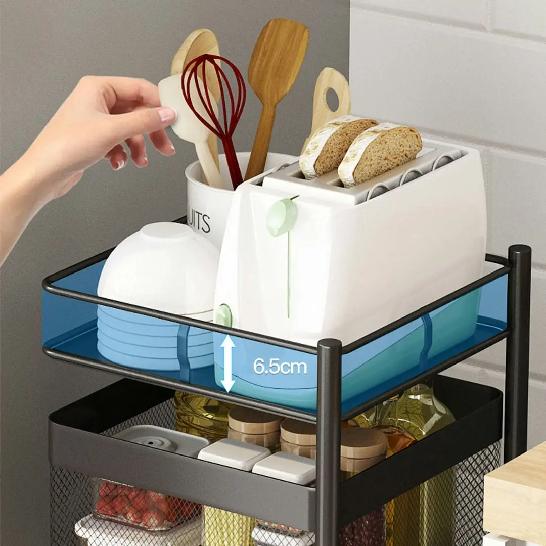 Soga 5 Tier Steel Square Rotating Kitchen Cart Multi-Functional Shelves Storage Organizer with Wheels