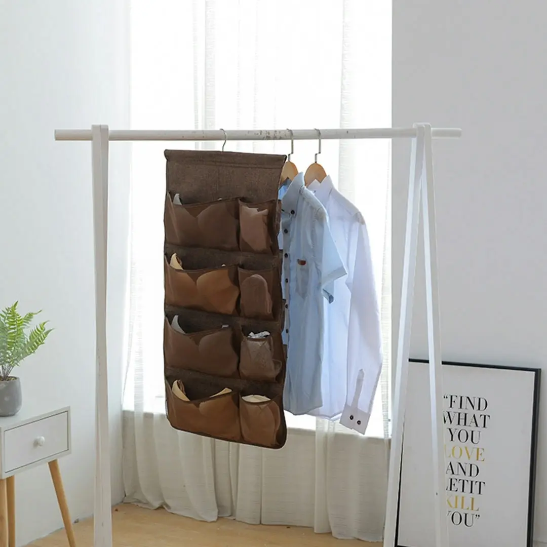 Soga Coffee Double Sided Hanging Storage Bag Underwear Bra Socks Mesh Pocket Hanger Home Organiser