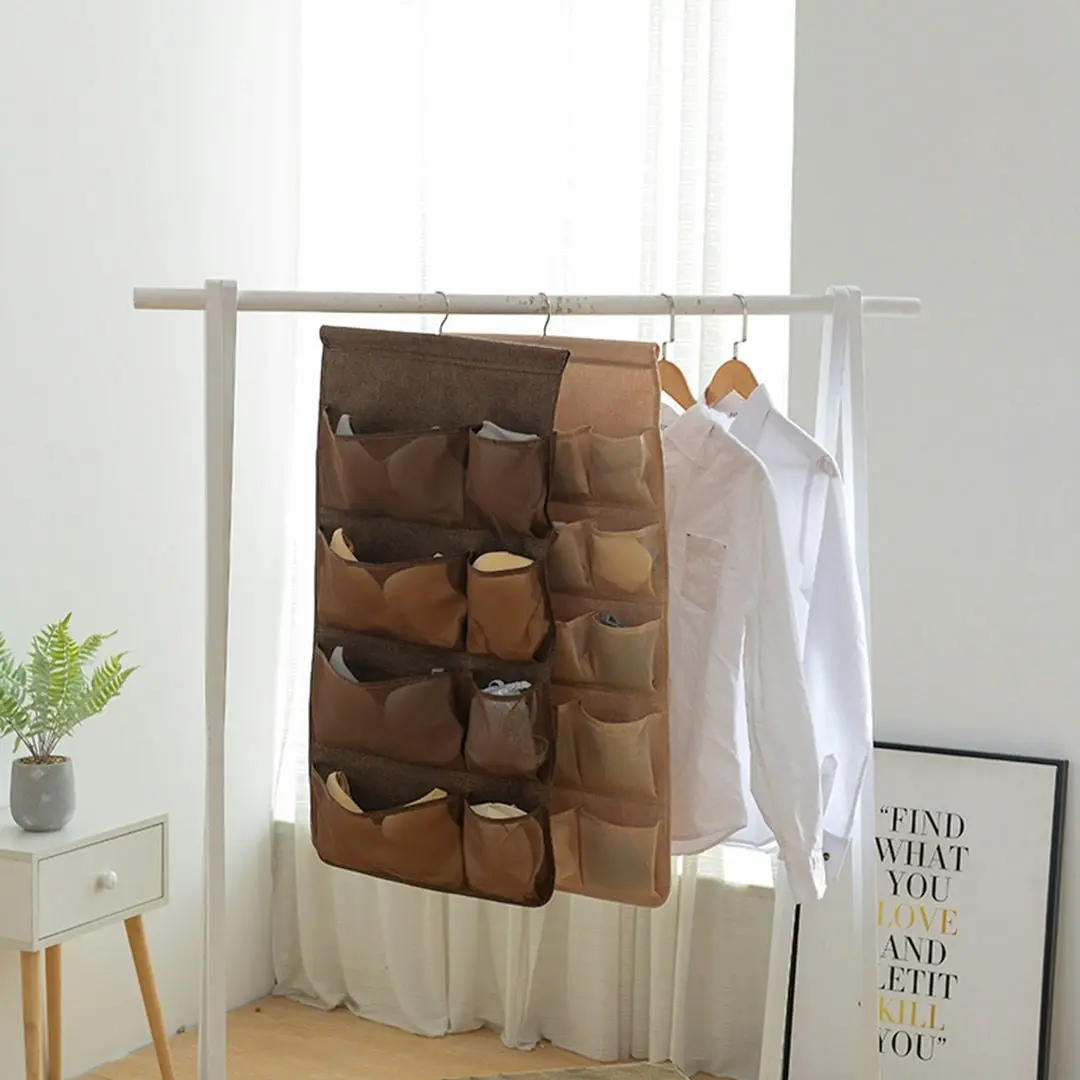 Soga Coffee Double Sided Hanging Storage Bag Underwear Bra Socks Mesh Pocket Hanger Home Organiser