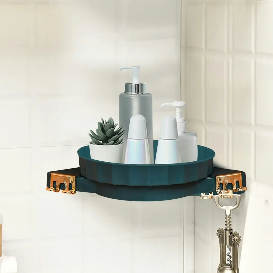 Soga Green 360 Degree Wall-Mounted Rotating Bathroom Organiser Corner Vanity Rack Toilet Adhesive Storage Shelf